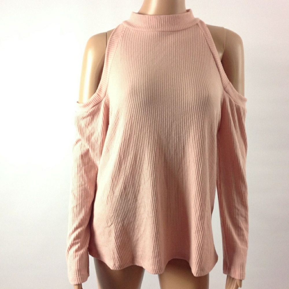 Le Kate Womens Cold Shoulder Top Stretch Ribbed